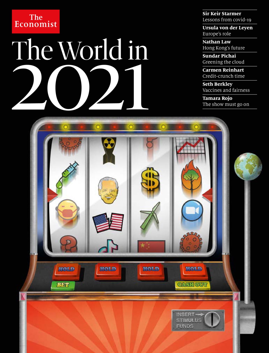 Так выглядела обложка-прогноз на 2021 год: маски и Байден остались в топ-темах. Фото: economist.com