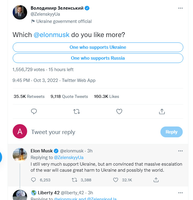 Маск попытался объяснить свое предложение. Фото: скриншот из Твиттера Владимира Зеленского