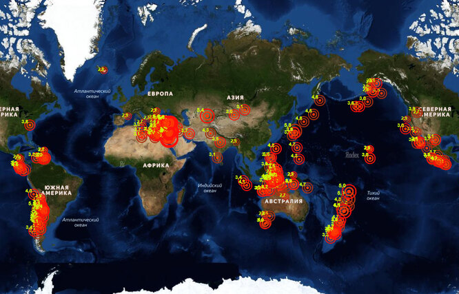 Світова мапа землетрусів, зафіксованих 6 лютого 2023 р. Фото: idp-cs.net