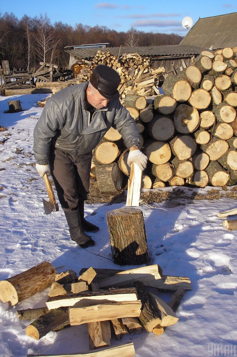 І так, дрова для печі доведеться в деяких випадках колоти самому. Або просити місцевих. Не безкоштовно. Фото: Володимир Лях/УНІАН