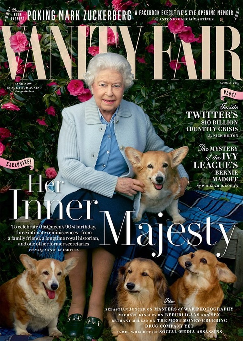Королева зі своїми собаками на обкладинці Vanity Fair, 2016 рік. Фото: vanityfair.com