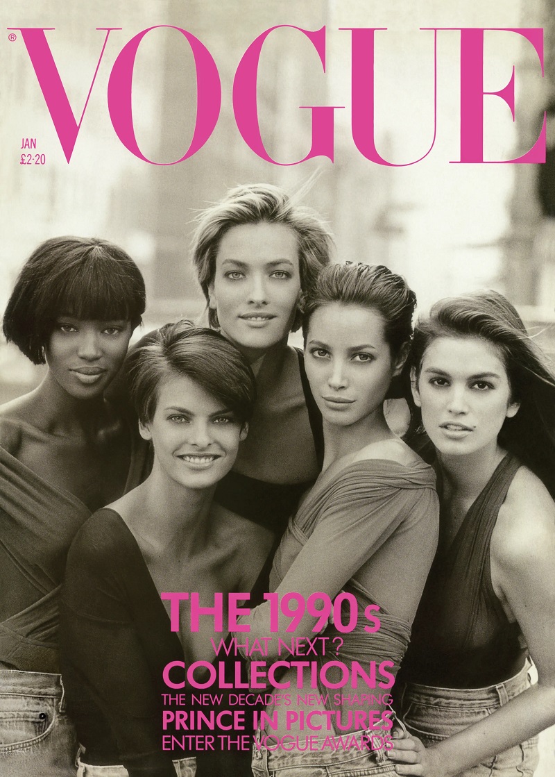 Фото: Наоми Кэмпбелл, Линда Евангелиста, Татьяна Патитц, Кристи Терлингтон и Синди Кроуфорд на обложке VOGUE 1990 года. Фото: vogue.com