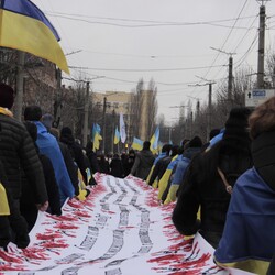 В Кропивницком помимо флага пронесли еще и длинную вышиванку. Фото: пресс-служба