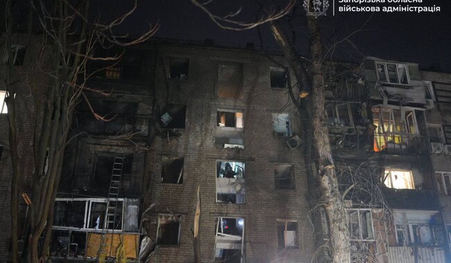 Російський удар по Запоріжжю у ніч на 26 листопада. Фото: t.me/ivan_fedorov_zp