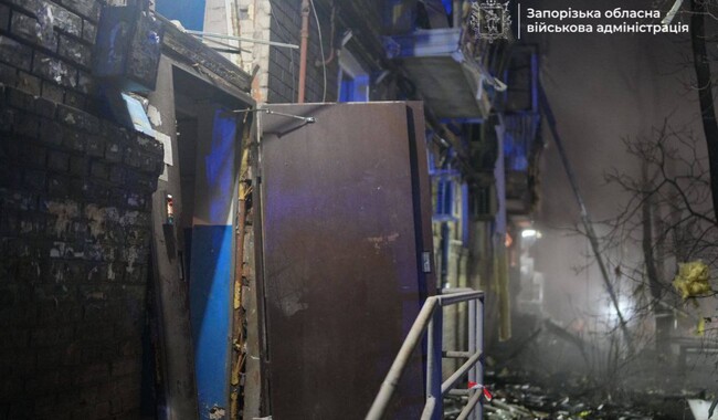 Російський удар по Запоріжжю у ніч на 26 листопада. Фото: t.me/ivan_fedorov_zp