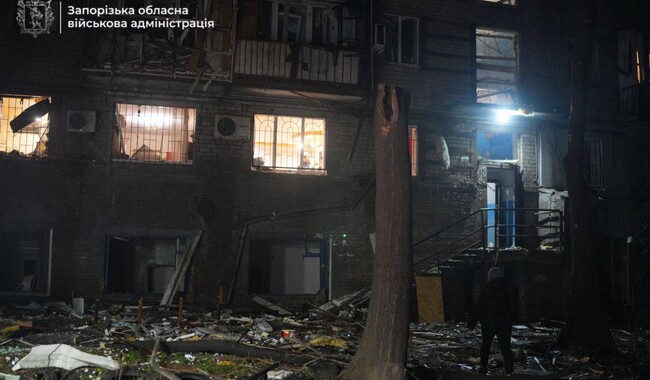 Російський удар по Запоріжжю у ніч на 26 листопада. Фото: t.me/ivan_fedorov_zp