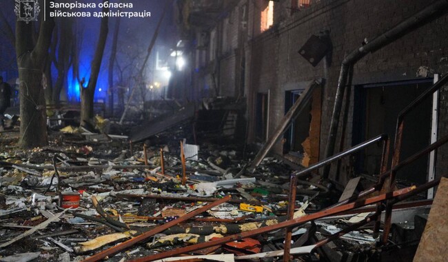 Російський удар по Запоріжжю у ніч на 26 листопада. Фото: t.me/ivan_fedorov_zp