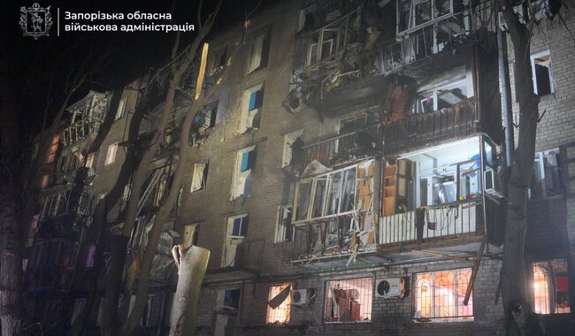 Російський удар по Запоріжжю у ніч на 26 листопада. Фото: t.me/ivan_fedorov_zp